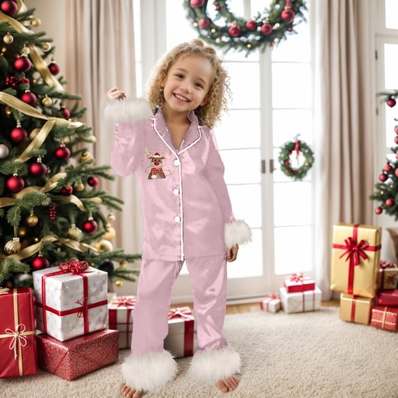 Fashionable Girls Pajama Set with Cute Prints for Casual Comfort - Long Sleeve Top and Trousers Two-Piece Outfit for Children