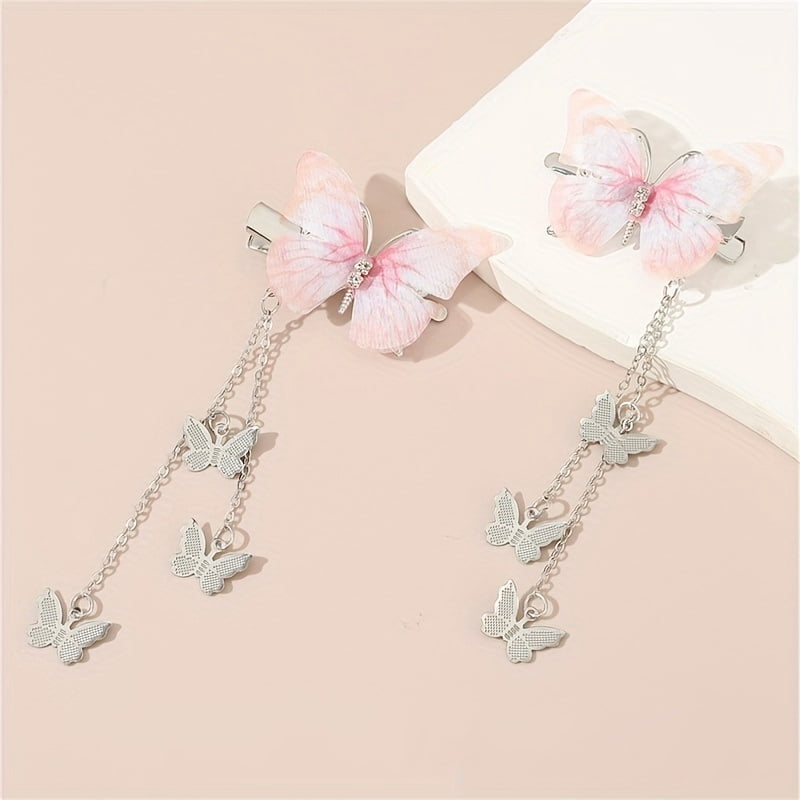 Fashionable Girls' Tassel Butterfly Hair Clips 2-piece Set Ancient Style Hair Accessories Cute Girls Hair Clips
