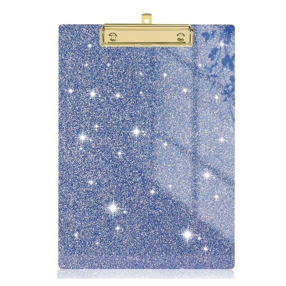 Fashionable Glitter Acrylic Clipboard with Low Profile Gold Metal Clip, Sparkly Letter Size Hardboard Document Holder for Nursing Students Teachers Office Sky Blue