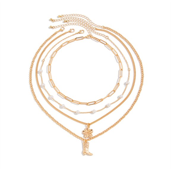 Fashionable Gold Tone Jewelry Set Faux Pearls Embellished Boot Charm Gift