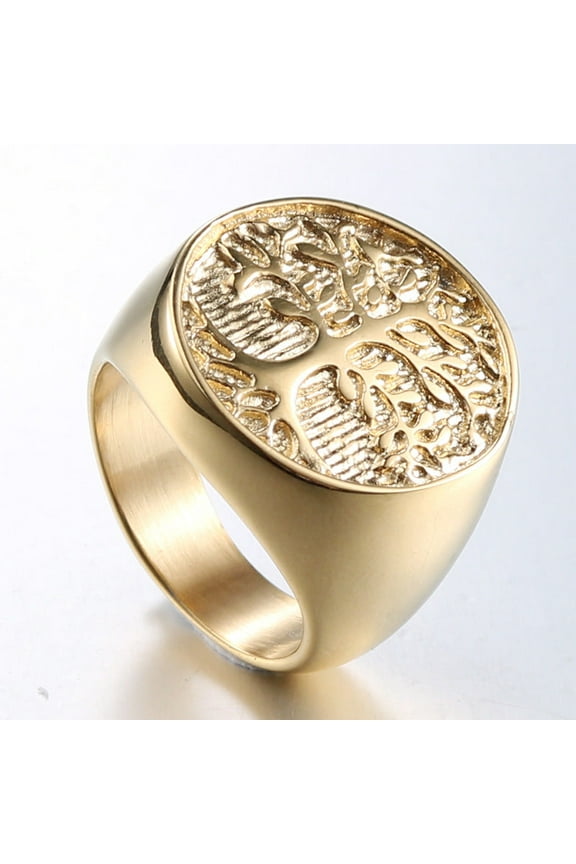 Fashionable Golden Tree Of Life Titanium Steel Ring Personality Men's Punk Ring Ornament