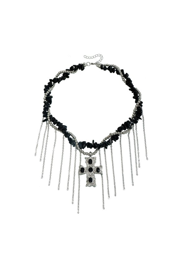 Fashionable Gothic Crosses Necklace Tassels Embellishment Edgy Styles Gothic Layering Chain Accessory For Her