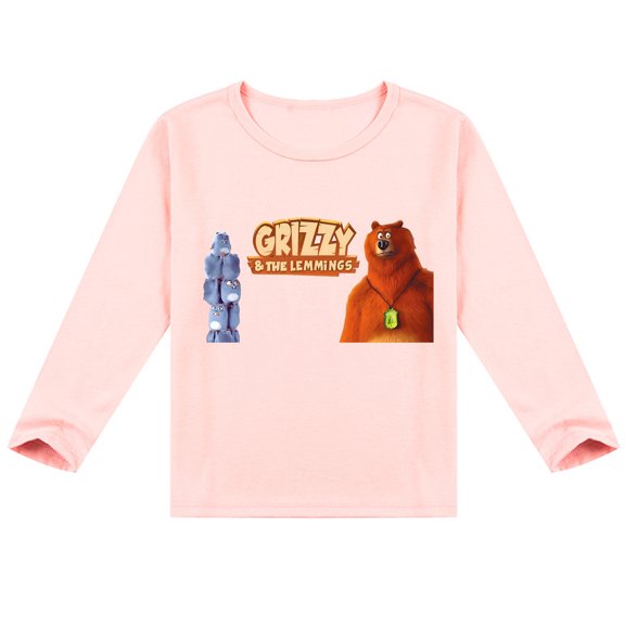 Fashionable Grizzly And The Lemmings Long Sleeve T-shirt for Kids, Soft Cotton and Fun Print for Boys Girls