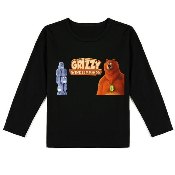 Fashionable Grizzly And The Lemmings Long Sleeve T-shirt for Kids, Soft Cotton and Fun Print for Boys Girls