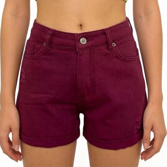 Fashionable High Rise Rolled Edge Denims Shorts For Women Solid Color Short Jeans With Distressed Detail And Pockets