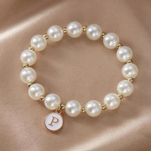 Fashionable Imitation Pearl 26 Alphabet Bracelet - Versatile Elastic Cord Beaded Bracelet for Women - Unique for Loved Ones