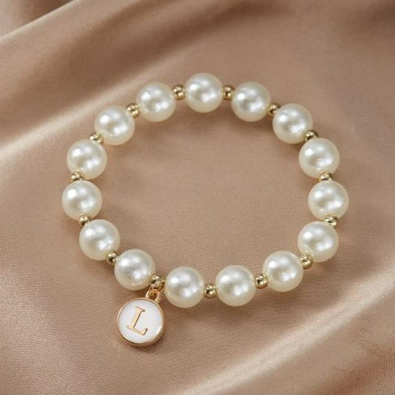 Fashionable Imitation Pearl Alphabet Bracelet - Versatile Elastic Cord Beaded Bracelet for Women Unique for Loved Ones