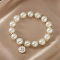 thumbnail image 1 of Fashionable Imitation Pearl Alphabet Bracelet - Versatile Elastic Cord Beaded Bracelet for Women for Loved Ones, 1 of 3