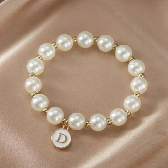 Fashionable Imitation Pearl Alphabet Bracelet - Versatile Elastic Cord Beaded Bracelet for Women for Loved Ones