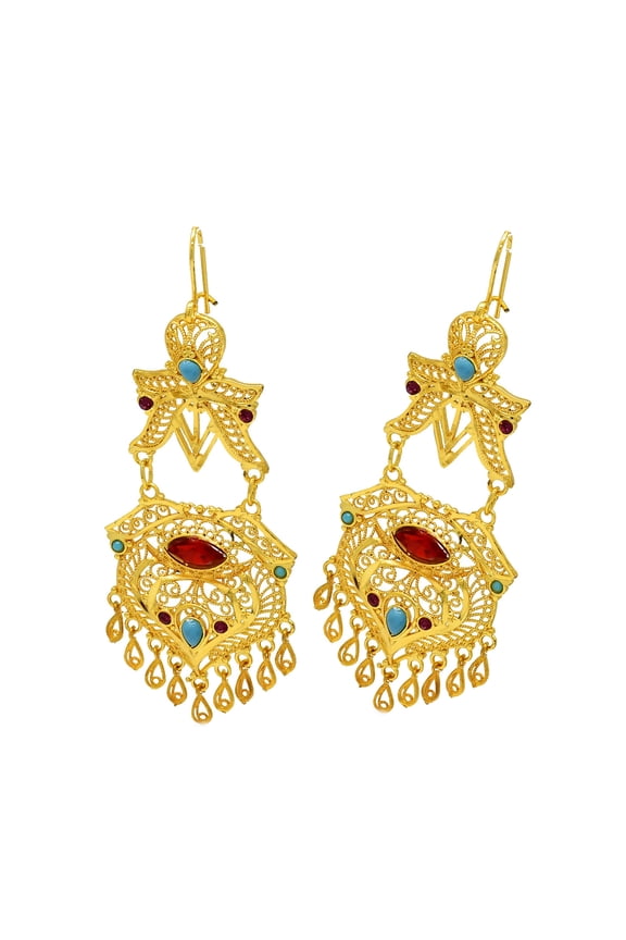 Fashionable Indian Jhumka Earrings with Gold Plating Geometric Designs Party Decoration for Trendy Women Daily Use