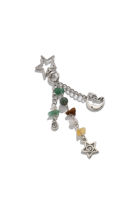 Fashionable Irregular Stone Keychain Colorful Beads Keyring with Star Sun Pendant Lightweight Key Accessory