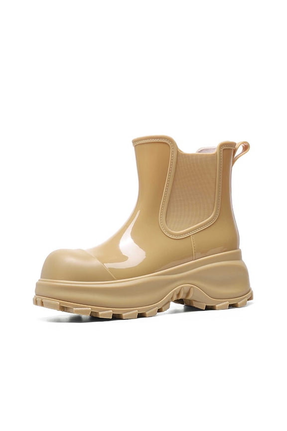 Fashionable Japanese Style Platform Ankle Rain Boots for Women - Solid Color Rubber Shoes with Thick Sole