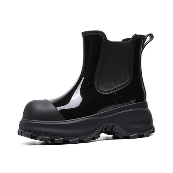 Fashionable Japanese Style Platform Ankle Rain Boots for Women - Solid Color Rubber Shoes with Thick Sole
