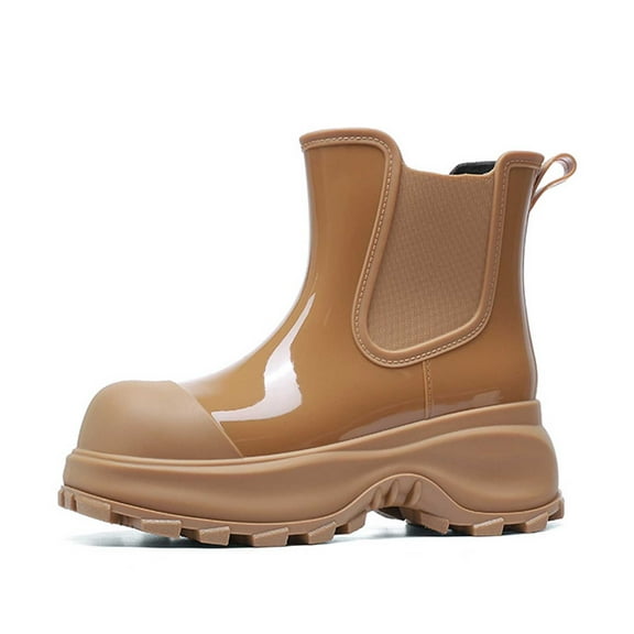 Fashionable Japanese Style Platform Ankle Rain Boots for Women - Solid Color Rubber Shoes with Thick Sole