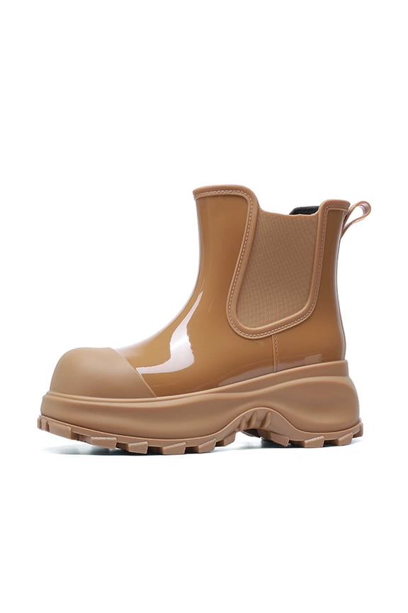 Fashionable Japanese Style Platform Ankle Rain Boots for Women - Solid Color Rubber Shoes with Thick Sole