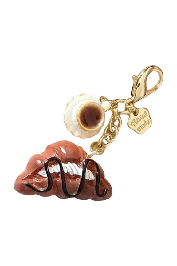 Fashionable Keychain Pendant Coffee Cup and Bread Coin Purse Charm Accessory Portable Resin Bag Decoration for Women