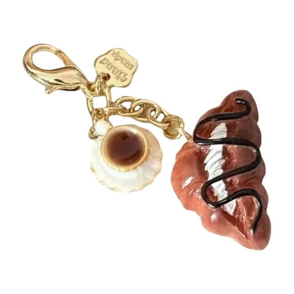 Fashionable Keychain Pendant Coffee Cup and Bread Coin Purse Charm Accessory Portable Resin Bag Decoration for Women