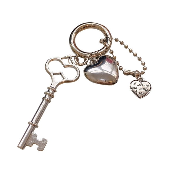 Fashionable Keys and Heart Keychains Cute Heart Keys Rings Alloy Material Backpack Bag Jewelry Gift for Women Girls