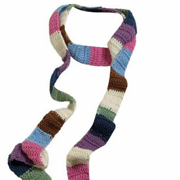 Fashionable Knit Narrow Scarf Colorful Striped Long Skinny Scarves for Women