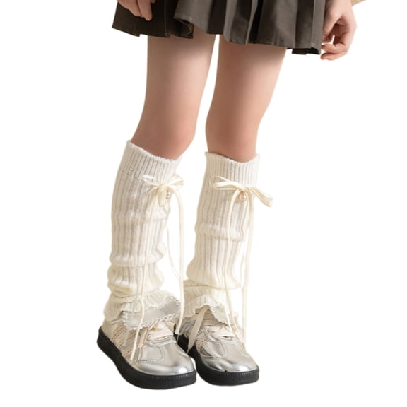 Fashionable Knitting Leg Warmer Stackable Socks Layered Under Knee Socks with Bells Decor for Girls 3-12T Years
