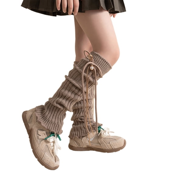 Fashionable Knitting Leg Warmer Stackable Socks Layered Under Knee Socks with Bells Decor for Girls 3-12T Years