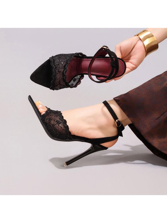 Fashionable Lace Embroidered High Heeled Sandals With Sexy Pointed Toes And Exposed Toes For Party Parties Thin Heels
