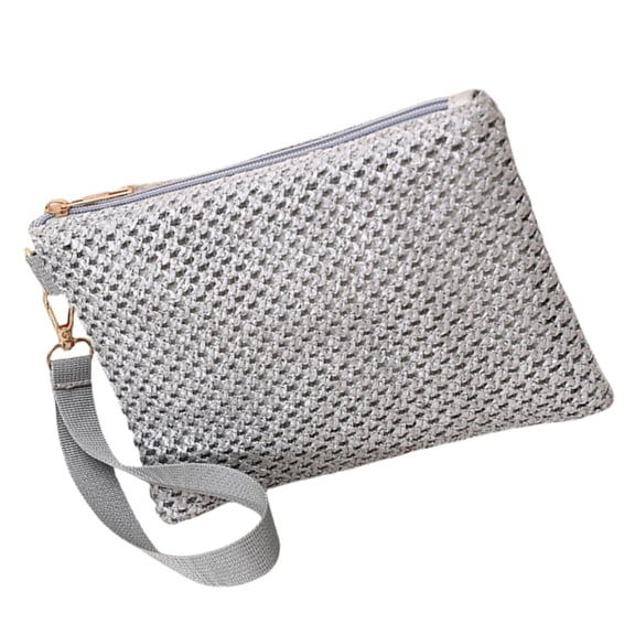 Fashionable Ladies Woven Clutch Purse Lightweight Beach Vacation Wristlet Bag Solid Color Straw Zippered Handbag Wallet