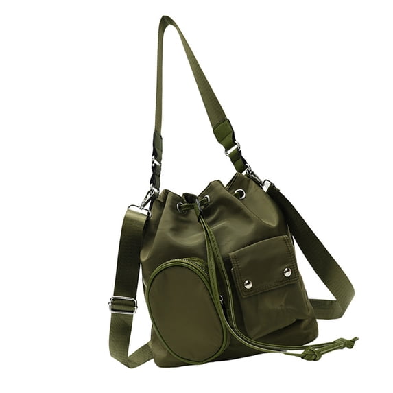 Fashionable Large Crossbody Bucket Bag for Women Ruched Drawstring Multi Pockets Shoulder Handbag for Shopping and Work