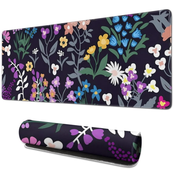Fashionable Large Mouse Pad - Black Flower Design, Extended Gaming Mousepad 31.5 x 11.8 Inch - Chic Desktop Decor for Men & Women - Useful Office Accessory for Laptop & Keyboard