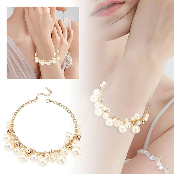 Fashionable Layered Pearl Necklace And Bracelet Jewelry Set Unique Design For Women