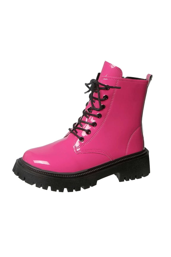 Fashionable Leather Round Toe Heeled Ankle Boots With Lace Up Design for Casual and Formal Wear 8 Hot Pink