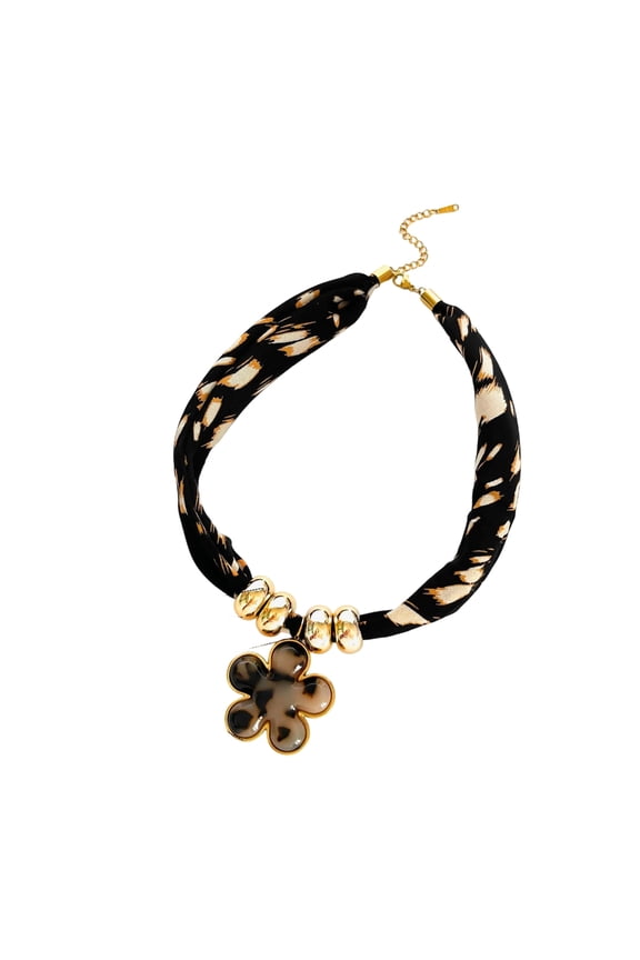 Fashionable Leopard Cord Necklace Featuring Florals and Heart Designs for Versatile Styling
