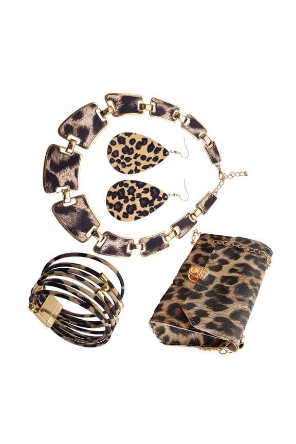 Fashionable Leopard Jewelry Set For Women Purse Earrings Necklace Print Accessories