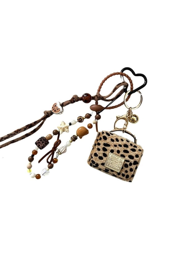 Fashionable Leopard Pattern Keychain Bag Ornament Resin Beads Jewelry Gift Print Keychain With Multicolor Resin Beads Bag Charm Unique Gift