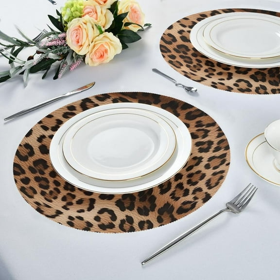 Fashionable Leopard Print 7.87in Round Placemats Set of 4, Washable Non-Slip Placemats for Kitchen Polyester Heat Resistant Table Mats for Party Kitchen Dining Decoration