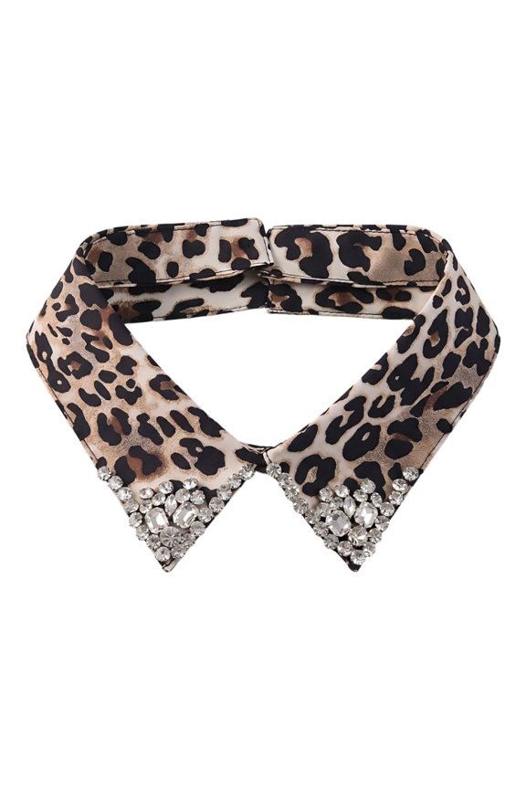 Fashionable Leopard Print Detachable Collar with Rhinestones for Stylish Outfits