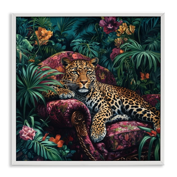 Stupell Industries Fashionable Leopard in Jungle White Framed Giclee Art, design by Petal Prints Design