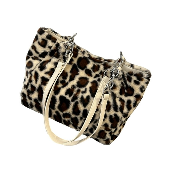Fashionable Leopards Print Plush Shoulder Bag Large Capacity Soft Underarm Bags for Women Students and Professionals