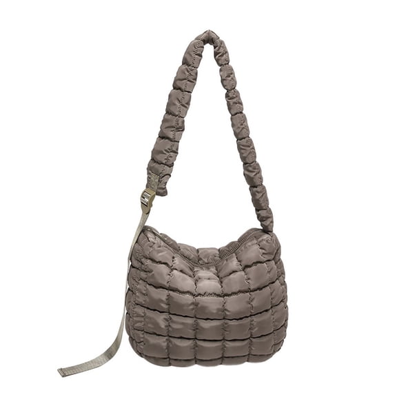 Fashionable Lightweight Shoulder Bag with Quilted Padded Multipurpose Zippered Puffer Underarm Handbag Purse for Women