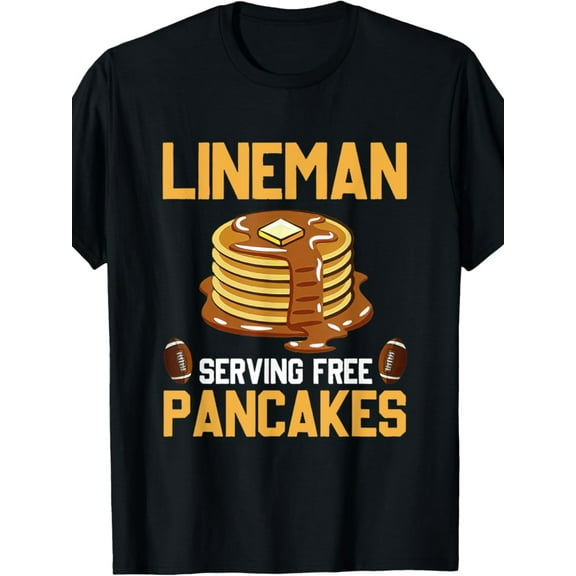 Fashionable Lineman Serving Free Pancakes T-Shirt, Men's Funny Short Sleeve Tee for Young Husband, Slight Stretch Round Neck T-Shirt