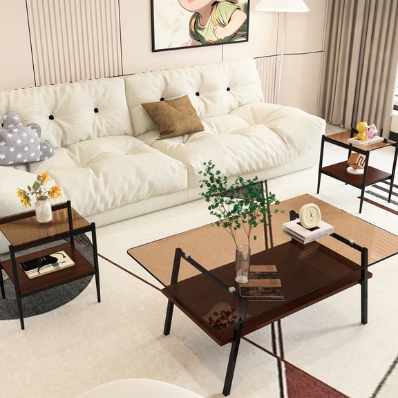Fashionable Living Room Table , Coffee And End Tables, Brown Tempered Glass Strong Tables , , Furniture