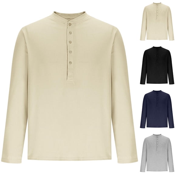 Fashionable Long Sleeve Shirts for Men Crewneck Casual Breathable Pullover Button Basic Pullover Shirt S-3XL