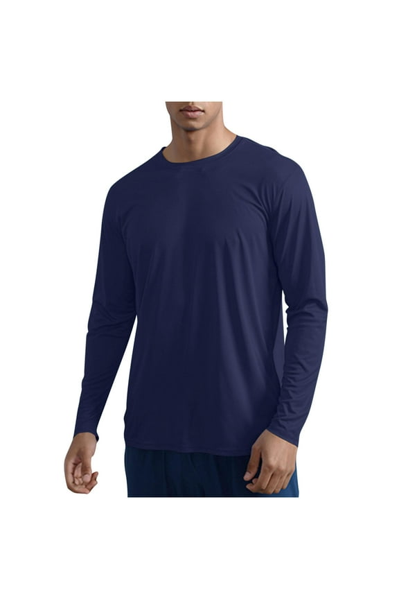 Fashionable Long Sleeve Shirts for Men Crewneck Casual Solid Color Running Breathable Fitness Exercise Basic Pullover Shirt S-3XL
