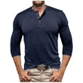 thumbnail image 1 of Fashionable Long Sleeve Shirts for Men Crewneck Solid-Color Casual Buttons Basic Pullover Shirt S-3XL, 1 of 6