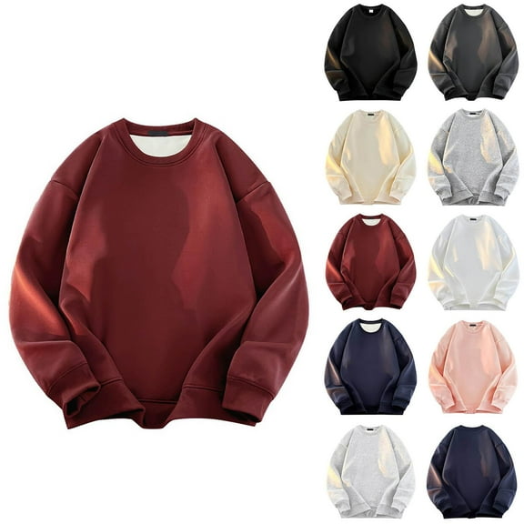 Fashionable Long Sleeve Shirts for Men Crewneck Solid Color Loose Pullover Hoodie Basic Pullover Shirt M-5XL
