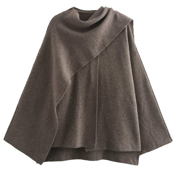 Fashionable Loose Fit Knitted Outerwear Coat with Asymmetrical Scarf for Women Long Sleeve Sweater Cardigan Jackets