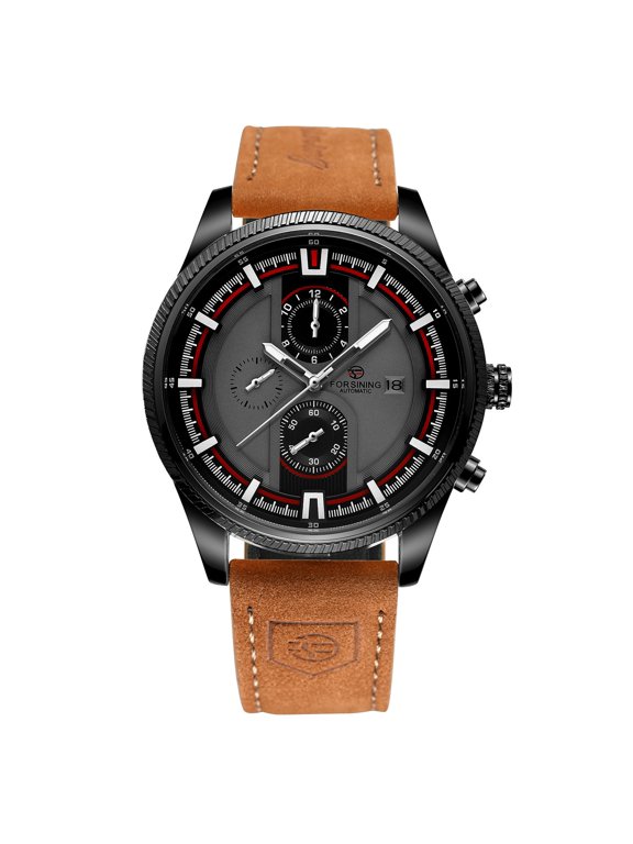 Fashionable Men's Mechanical Watch - Luminous Hands, Waterproof, Calendar, Automatic Movement, Leather Strap - Perfect Daily Accessory