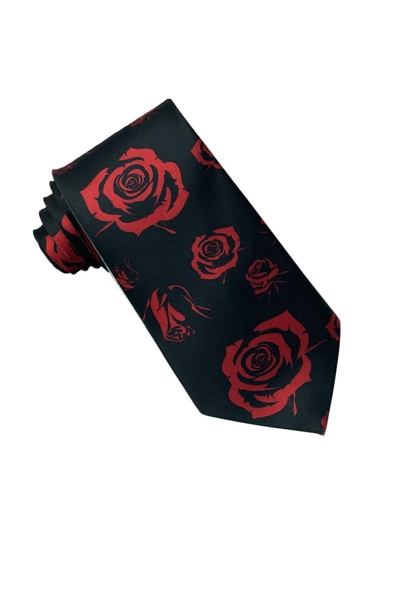 Fashionable Men’s Necktie Roses And Bear Pattern Polyester Silk Like Fabric Long Tie For Valentines Day Gift