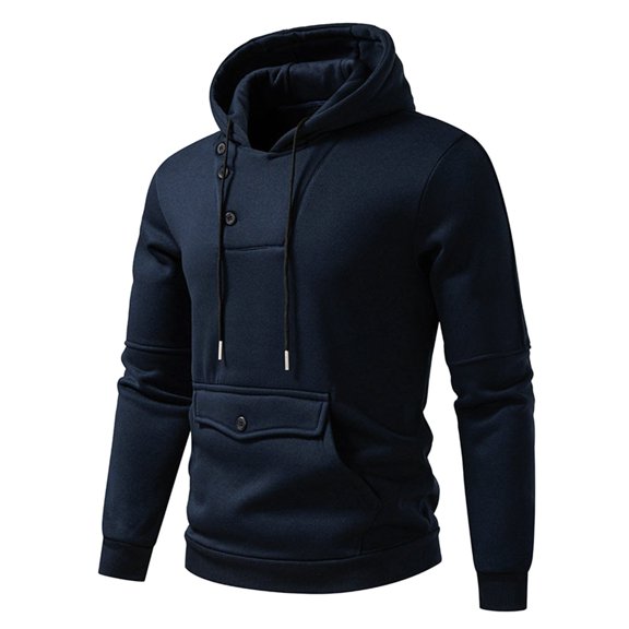 Fashionable Men's Pullover Hoodie Featuring Front Pocket And Button Long Sleeve Soft Streetwear For Daily Comfort And Athletic Activities Oversized Pullover Long Sleeve Crewneck Casual Tops