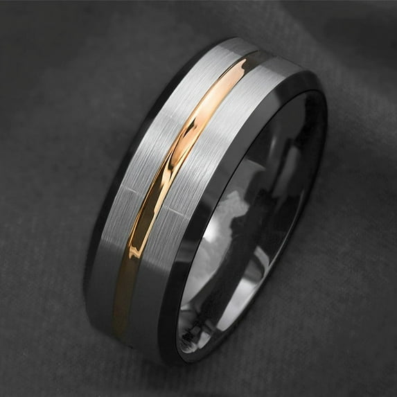Fashionable Men's Stainless Steel Ring with Double-Side Blue Gold Finish - Perfect Gift for Valentine's Day or Anniversary,Black inner gold-10